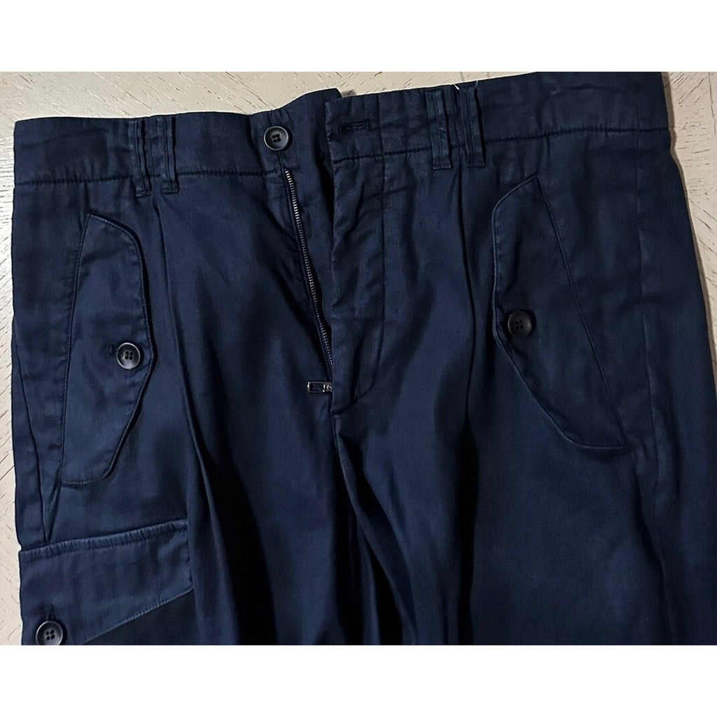 NWT $875 Giorgio Armani Men Linen/Cotton Jogging Cargo Pants Navy 36 US/52 Eu