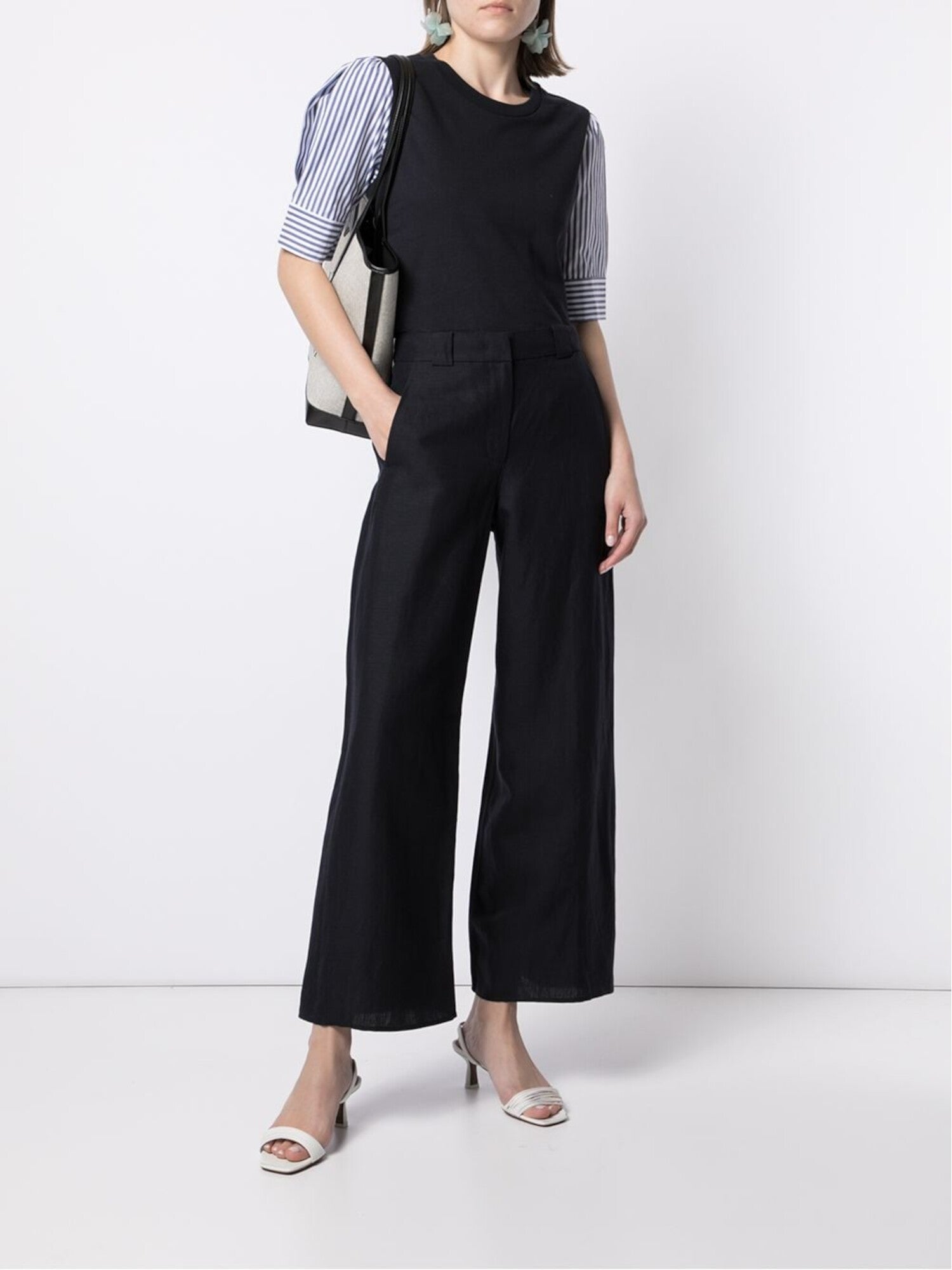 ARMANI Womens Navy Zippered Pocketed Darted Wear To Work Wide Leg Pants