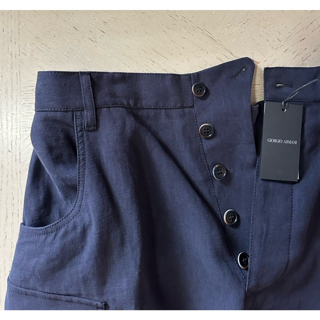 NWT $1195 Giorgio Armani Men Linen Short Pants Navy 58 Eu/42 US
